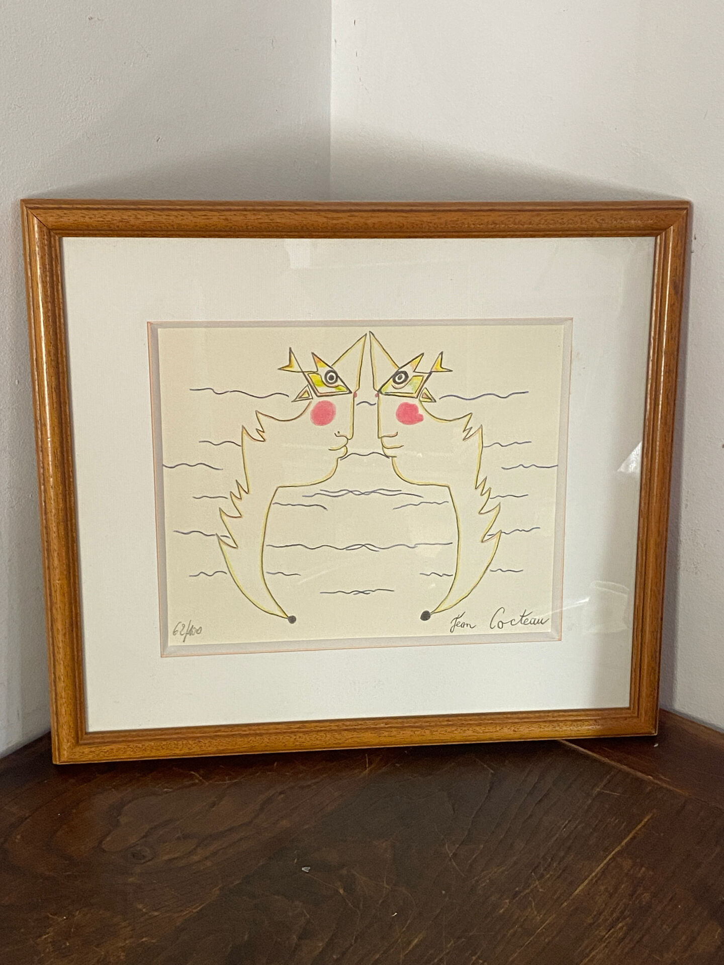 Lithograph, double profiles, Jean Cocteau