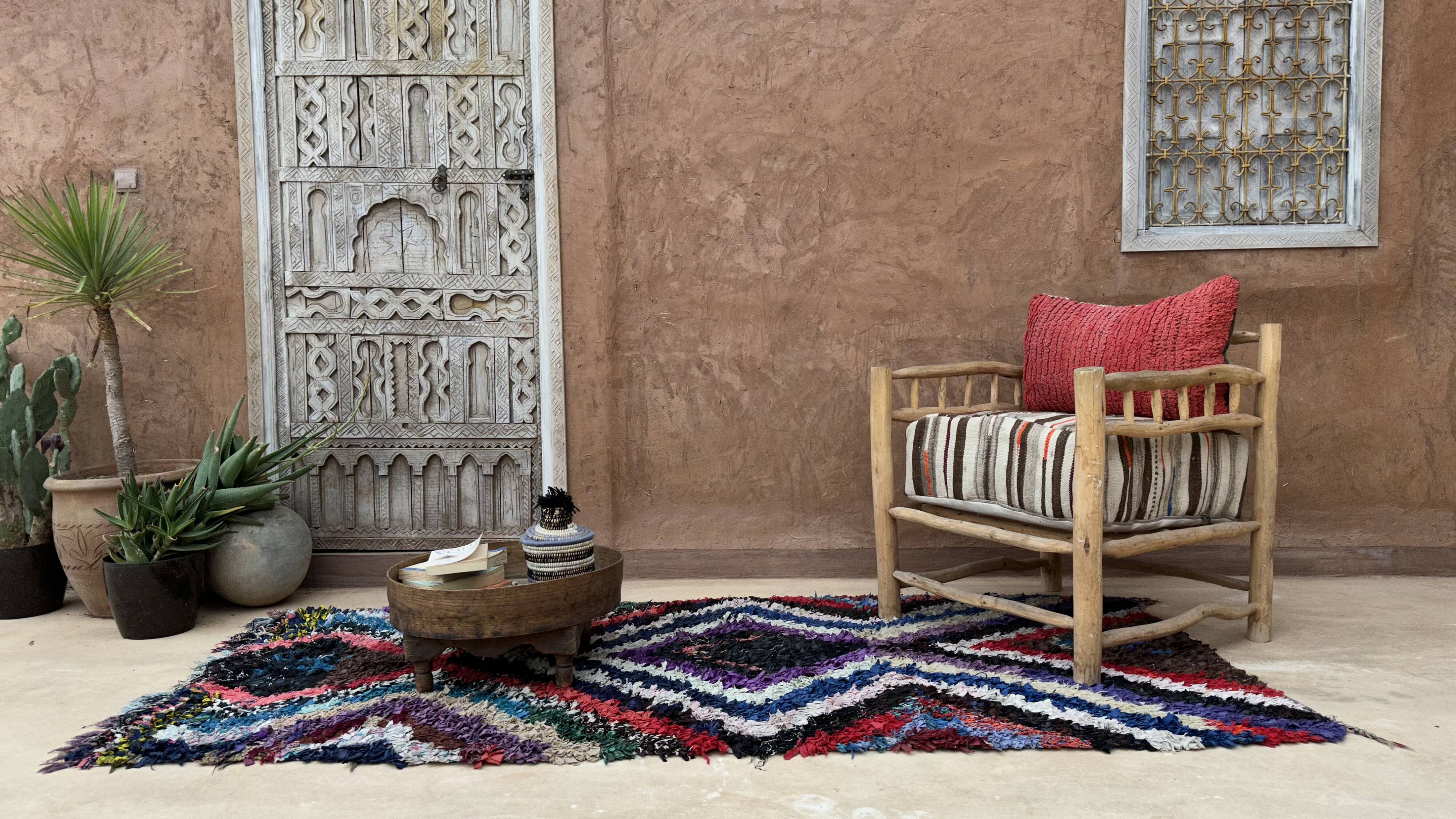 Colorful Boucherouite Moroccan rug - 107 x 244 cm