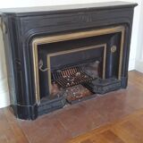 Fireplace XVIII° black marble louis XIV style with narrowed and floor slabs