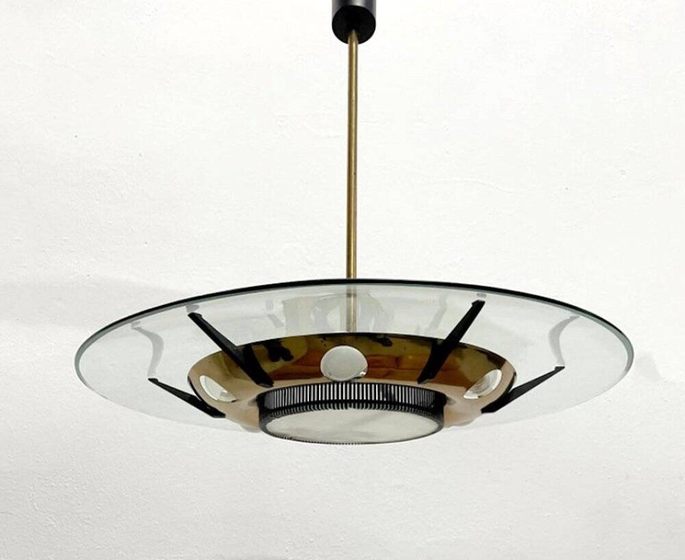 Pendant Light in Glass and Brass from Stilnovo, Italy, 1950s