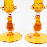 Pair of Hand Blown Salviati Venetian Dolphin Figural Candleholders