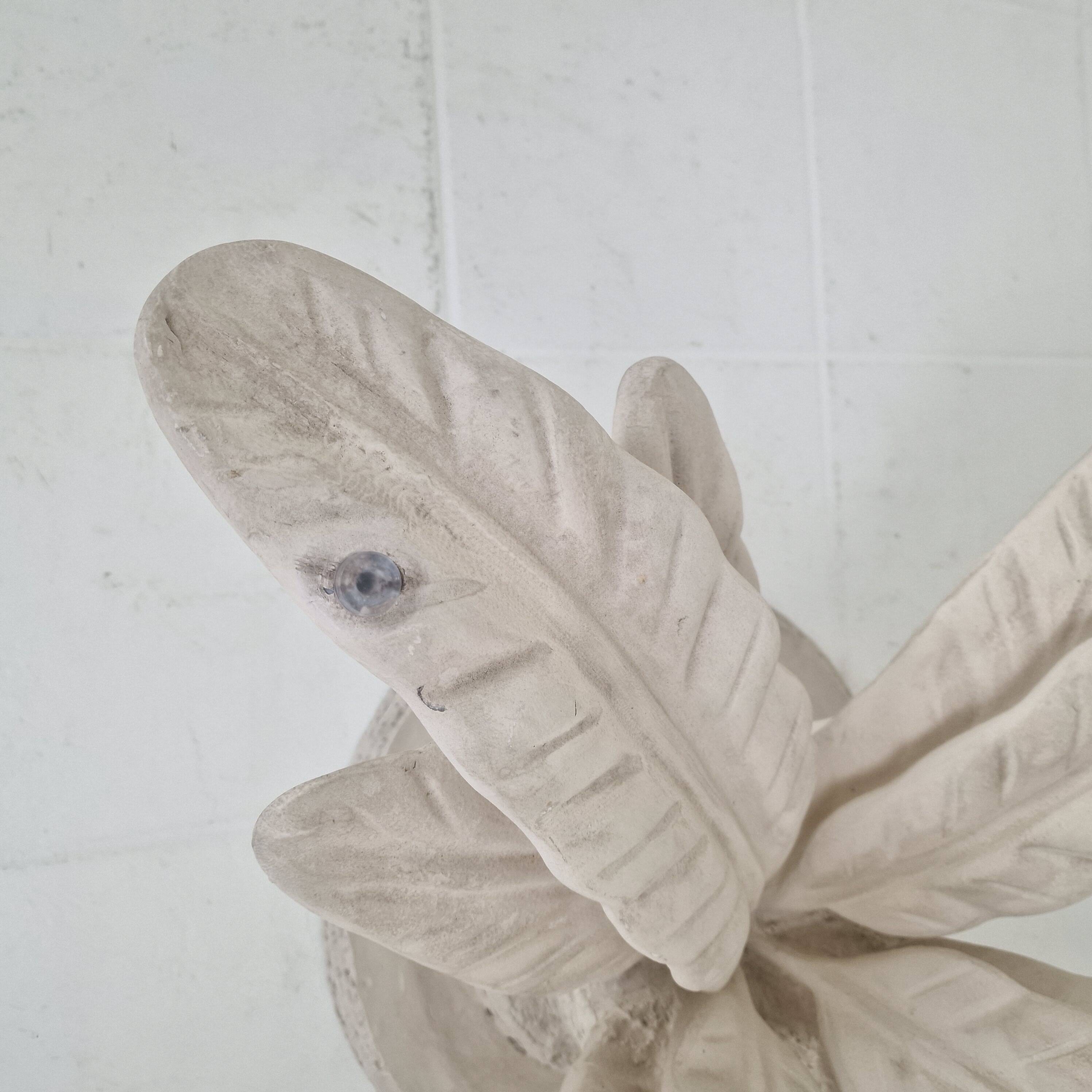 Italian "Flower" Coffee Table in Plaster With Facet Cut Round Plate, 1970s