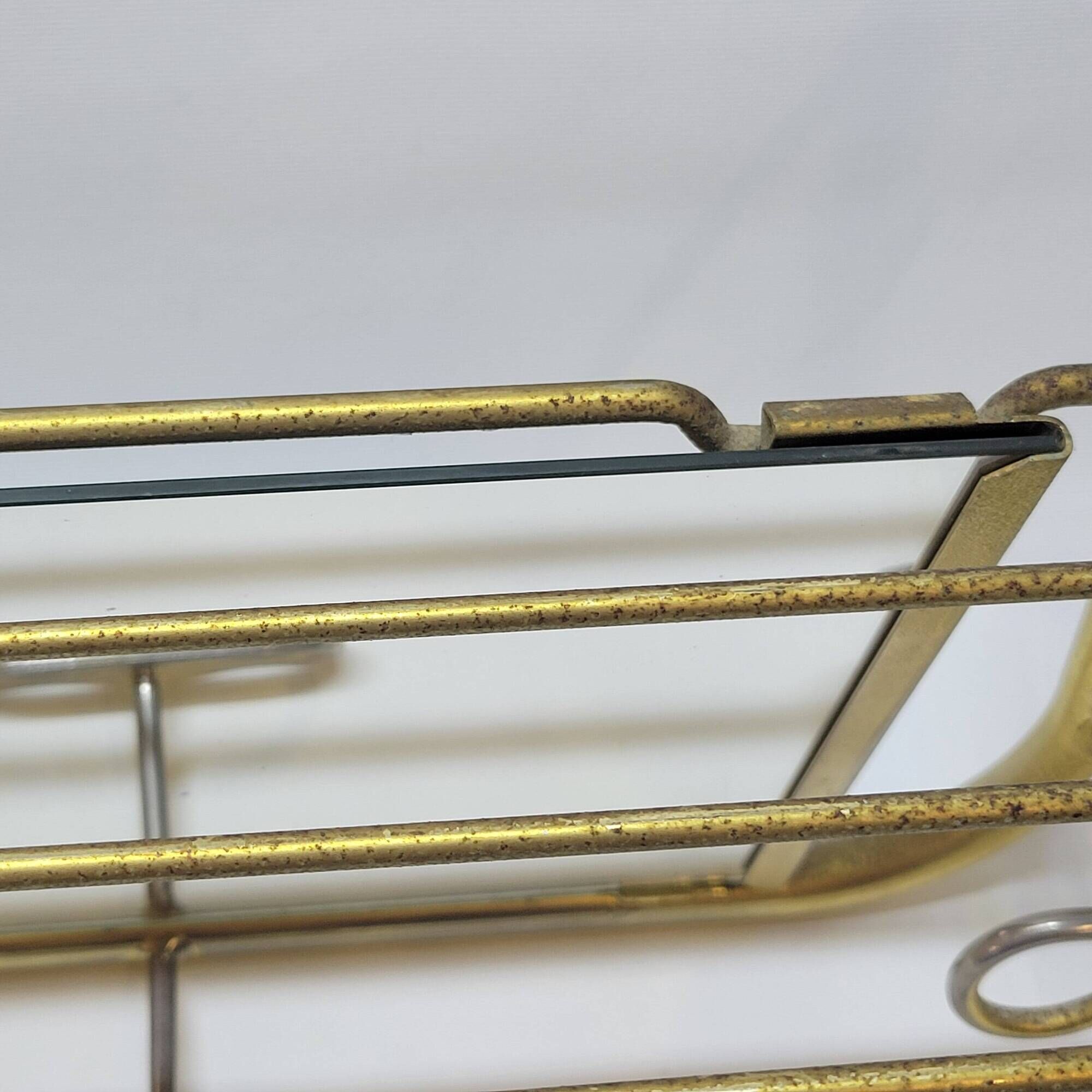 Coat rack with 4 hooks with shelf and vintage mirror in golden metal