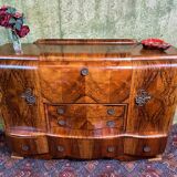 Art decó vintage Brocante burr walnut cocktail bar sideboard