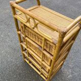 Vintage bamboo and woven rattan chest of drawers with 4 drawers.