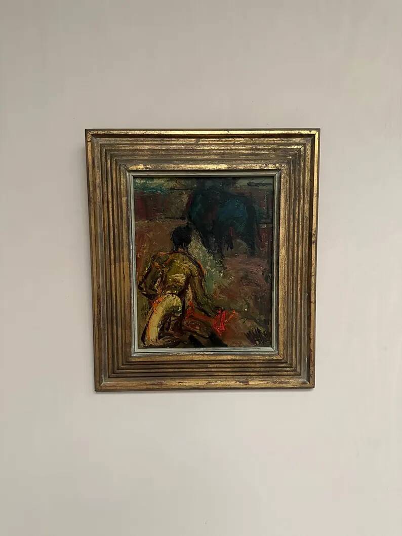 Original Swedish Oil on Panel – "The Bullfight" by Owe Wessbohn – Dated 1953 – Framed Period Piece – 59 × 51 cm