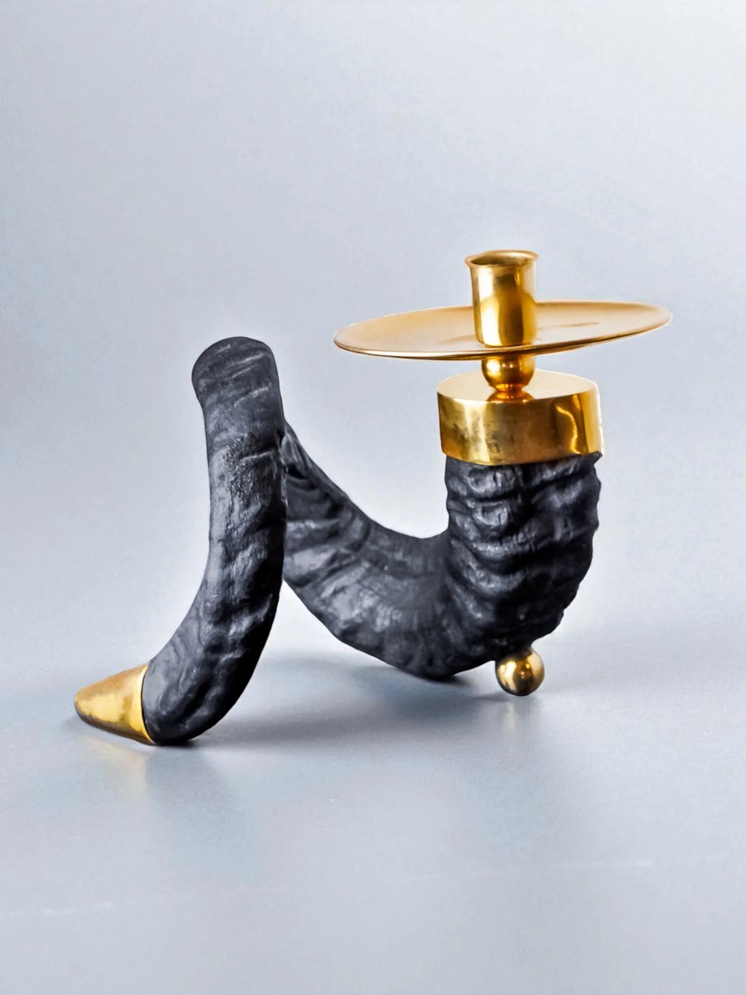 Twisted horn candleholder, resin and brass Italy, circa 1970s