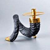 Twisted horn candleholder, resin and brass Italy, circa 1970s