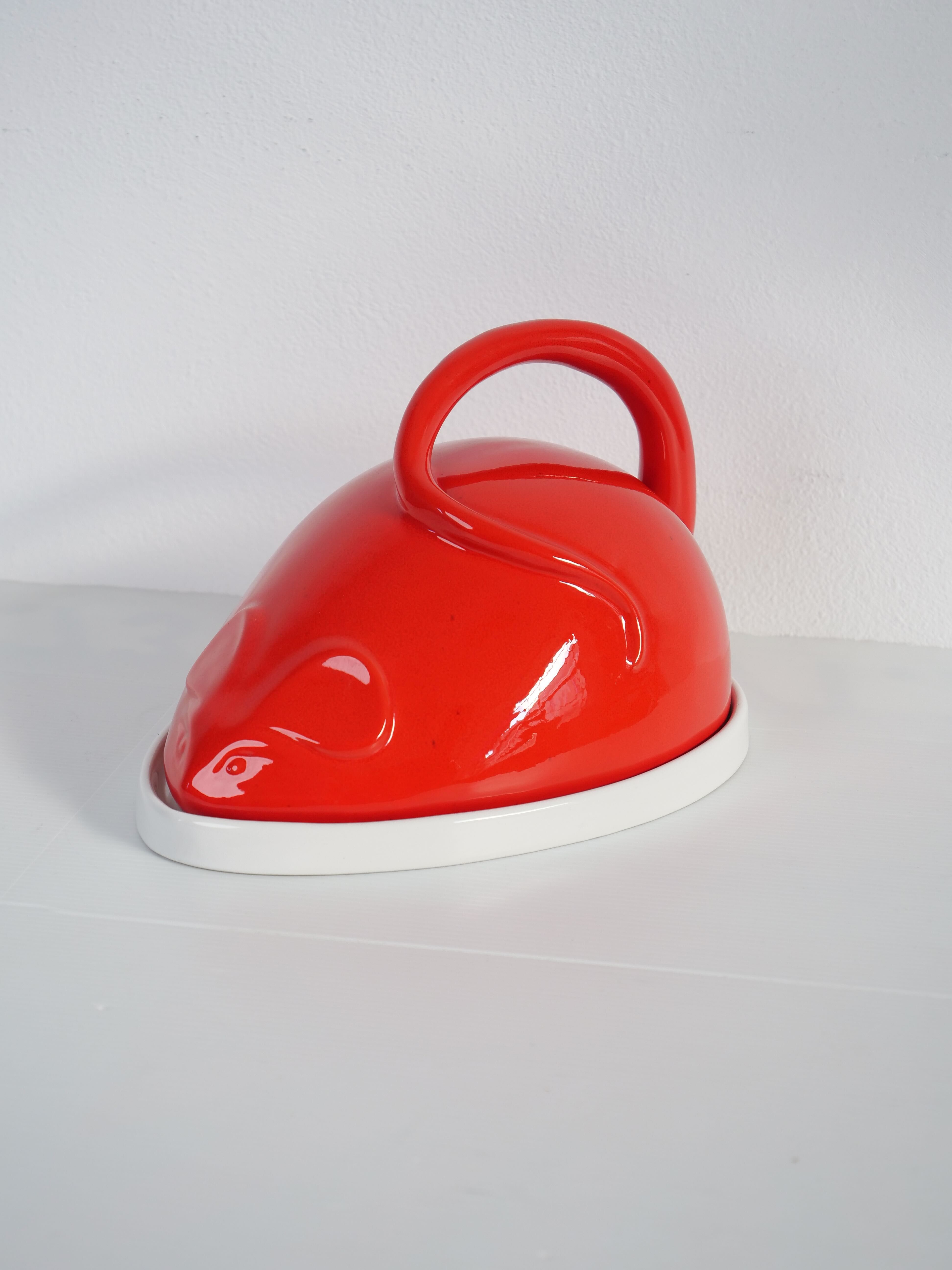 Cheese bell mouse red ceramic design vintage Italy