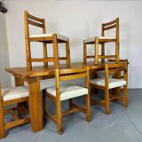 Ensemble de salle à manger moderniste du milieu du siècle en pin, style Chapo, Perriand, Jeanneret, années 50