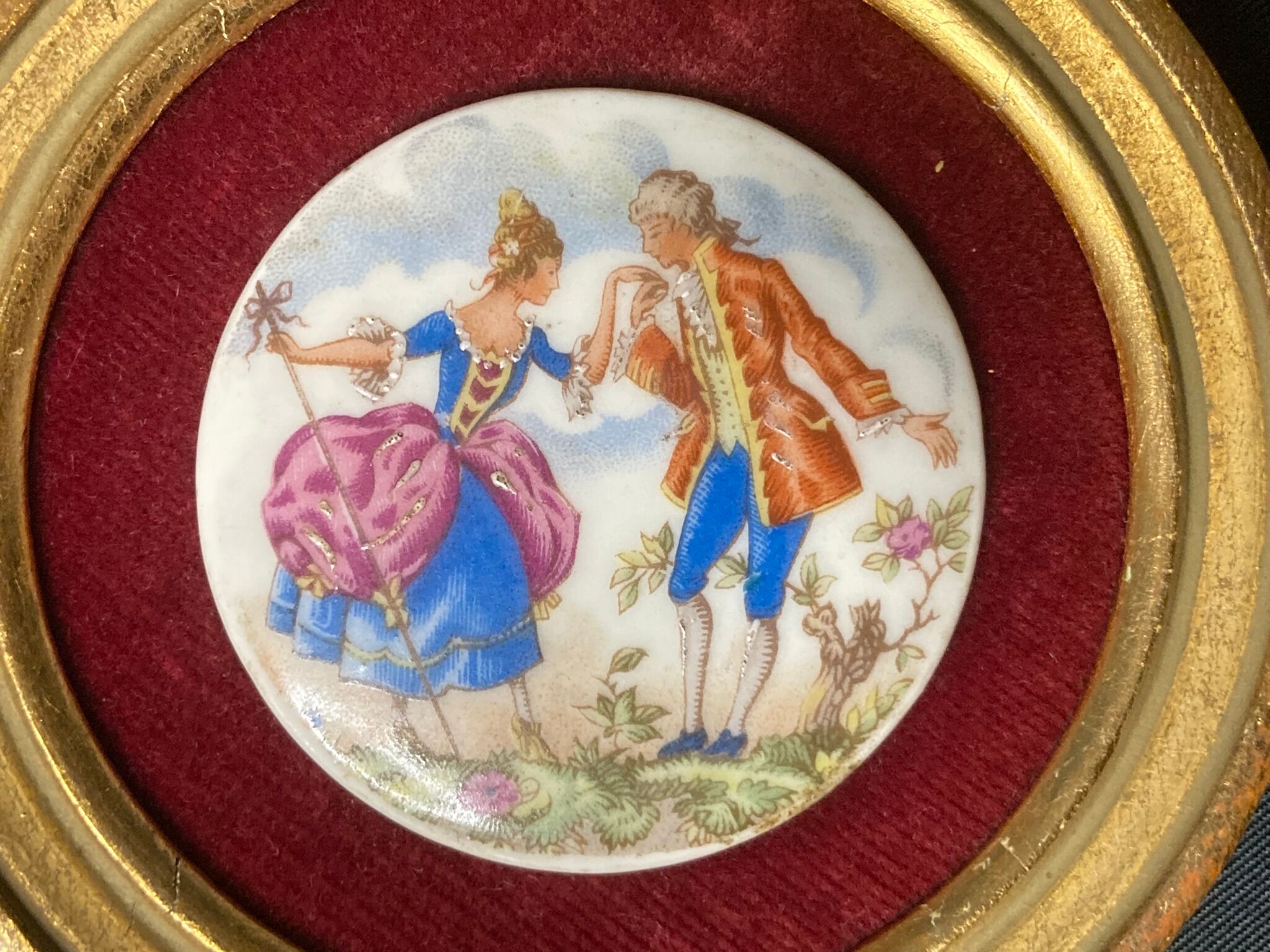Old miniature frame scene gallant porcelain XXth century