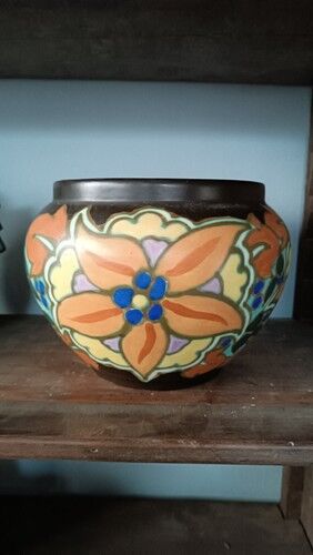 Ceramic VASE CASHPOT Montoise Bergen, Belgium, Art Deco 1920 1930