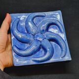 Blue Glazed Ceramic Plate Relief Decor Trivet