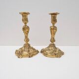 Pair of louis xv style rocaille candlesticks, slodtz model, 19th century