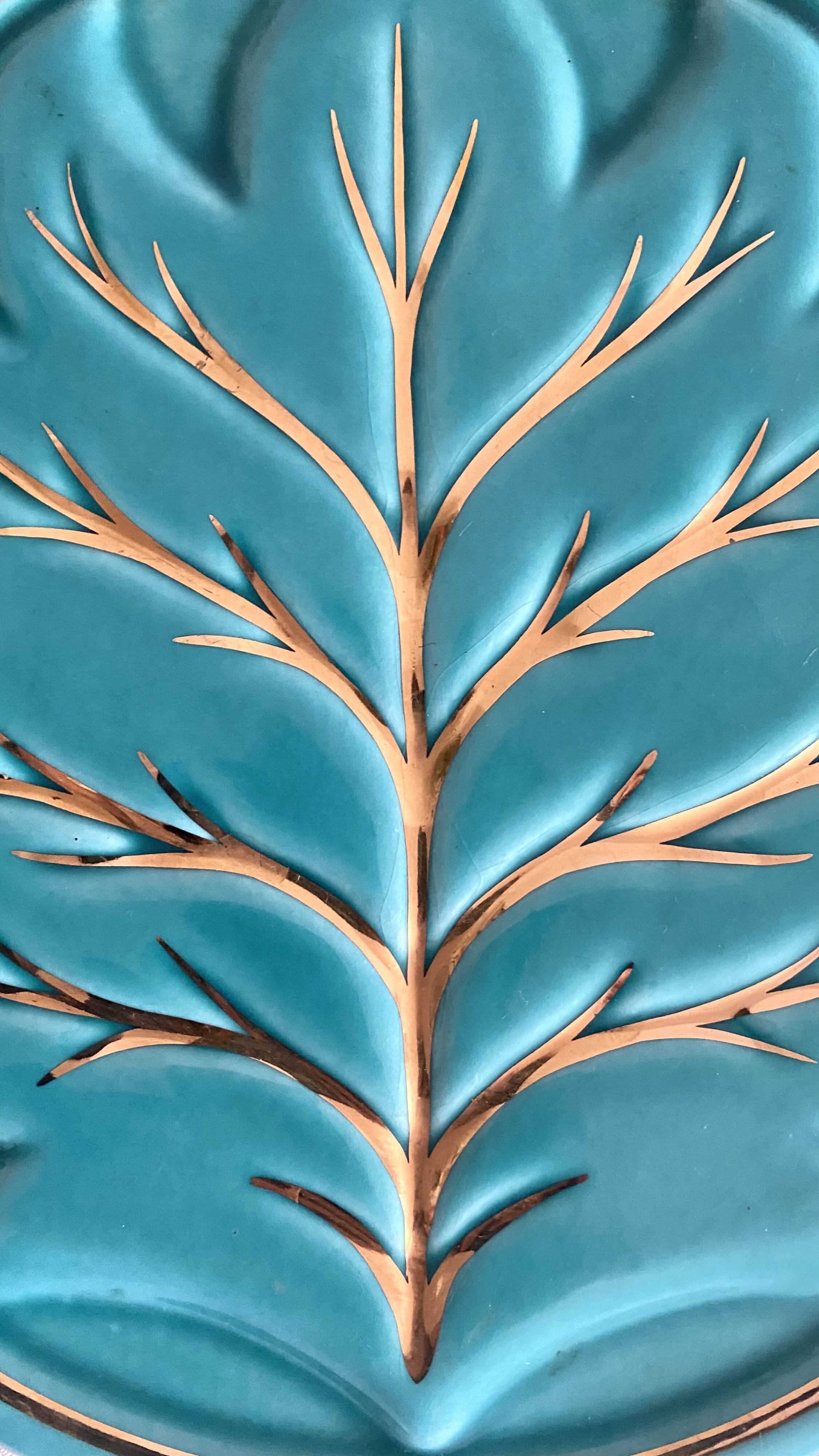 Turquoise and gold leaf slip trivet