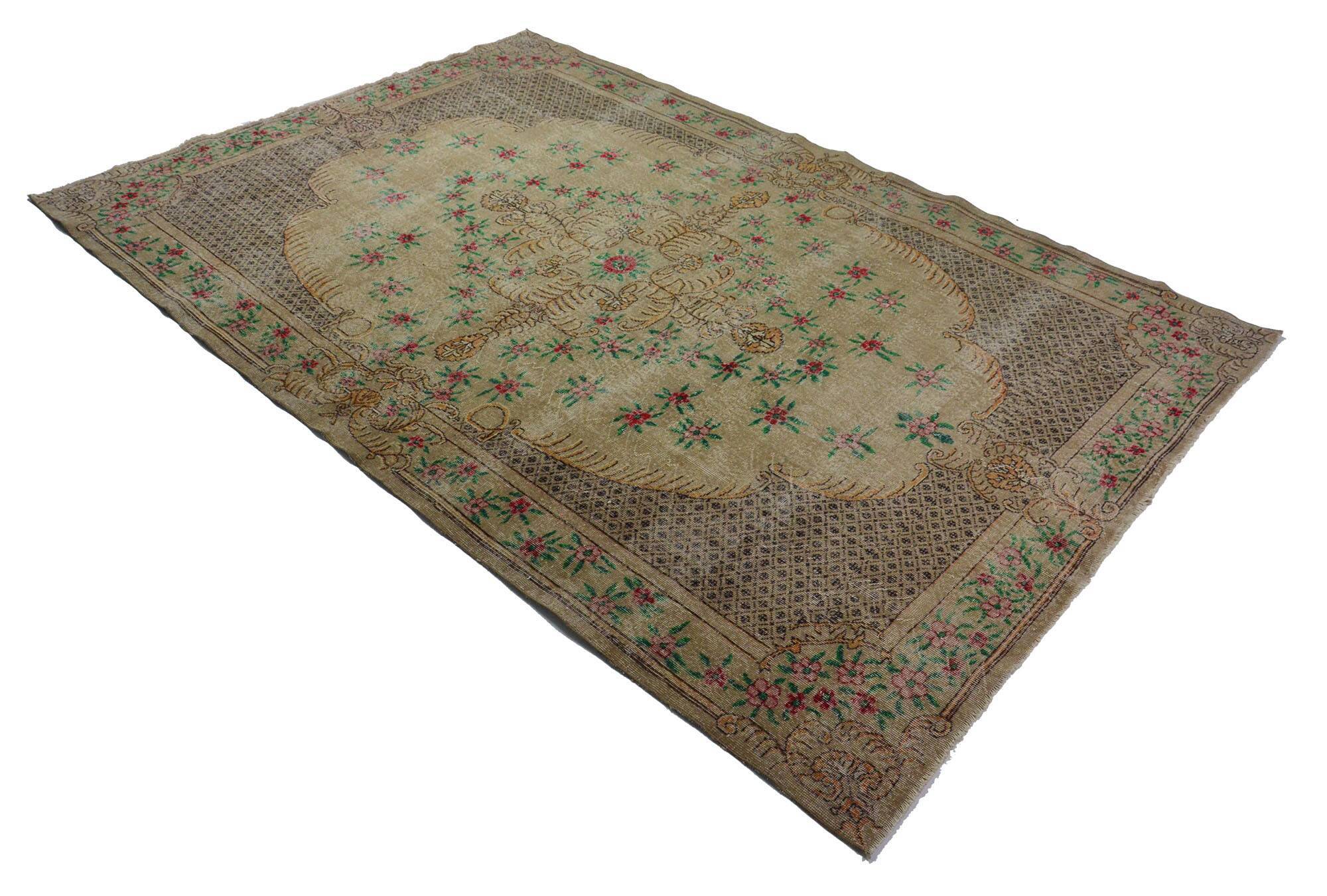 Large Vintage Turkish Carpet Medallion Beige 335 x 223 cm
