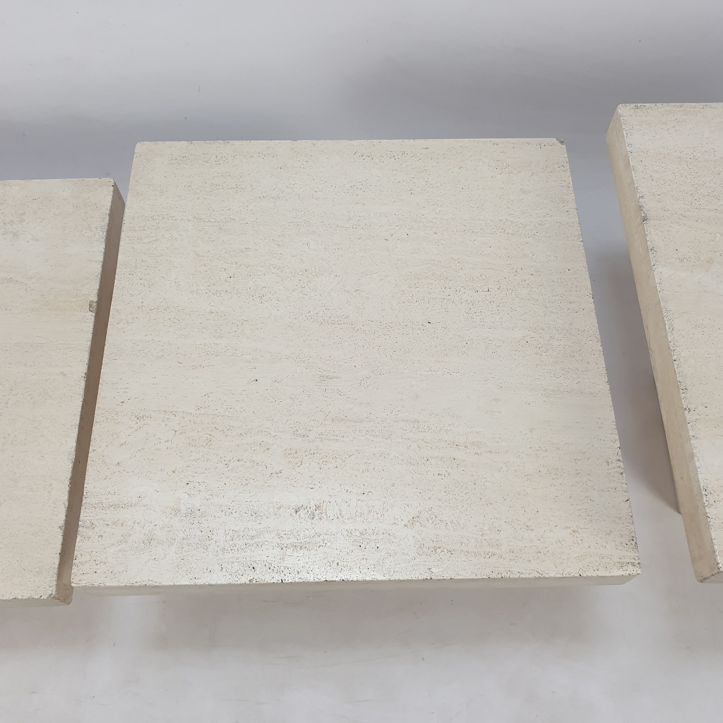Set of 3 Italian Travertine Coffee Tables, 1980s