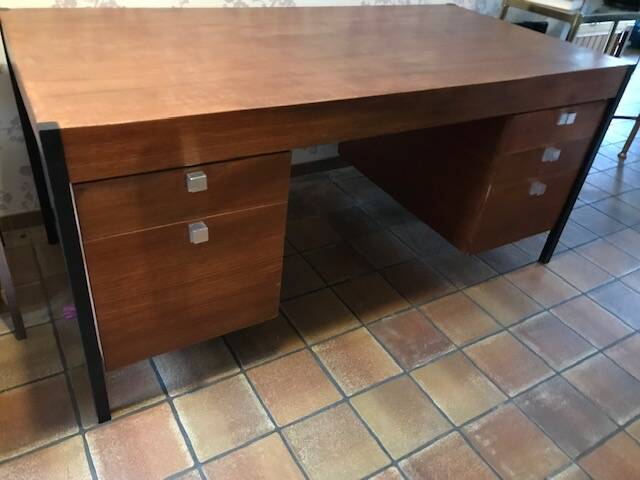 Pierre Paulin CM 223 desk, mahogany and chrome, Thonet edition, 1950