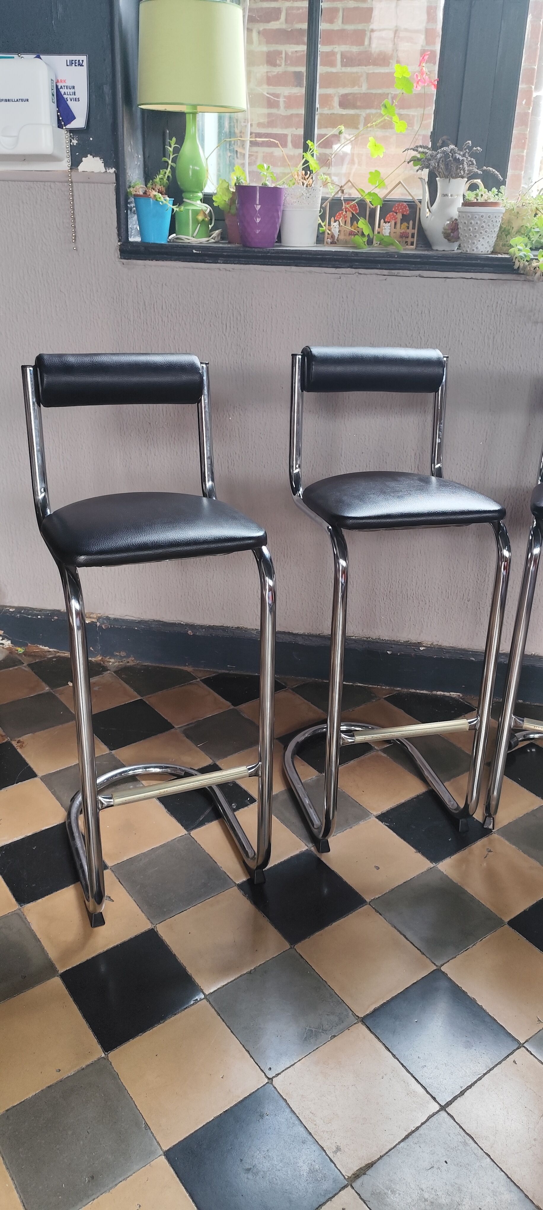 Chaise tabouret de bar chrome 1980