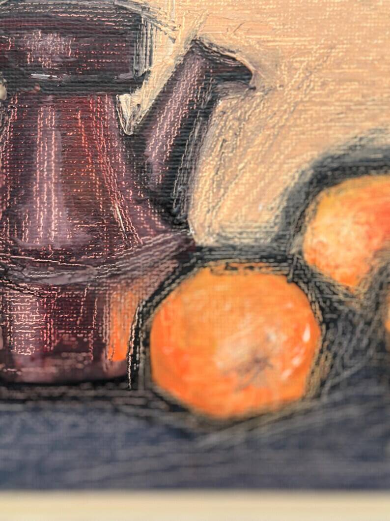 Original Swedish Oil on Panel – "Kattle and Oranges" by Herald – Signed – Dated 1966 – Framed Vintage Piece