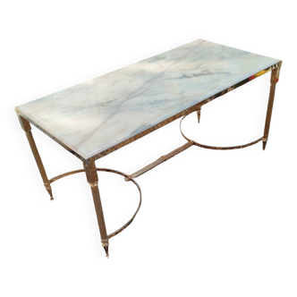 Table basse ancienne vintage avec plateau marbre