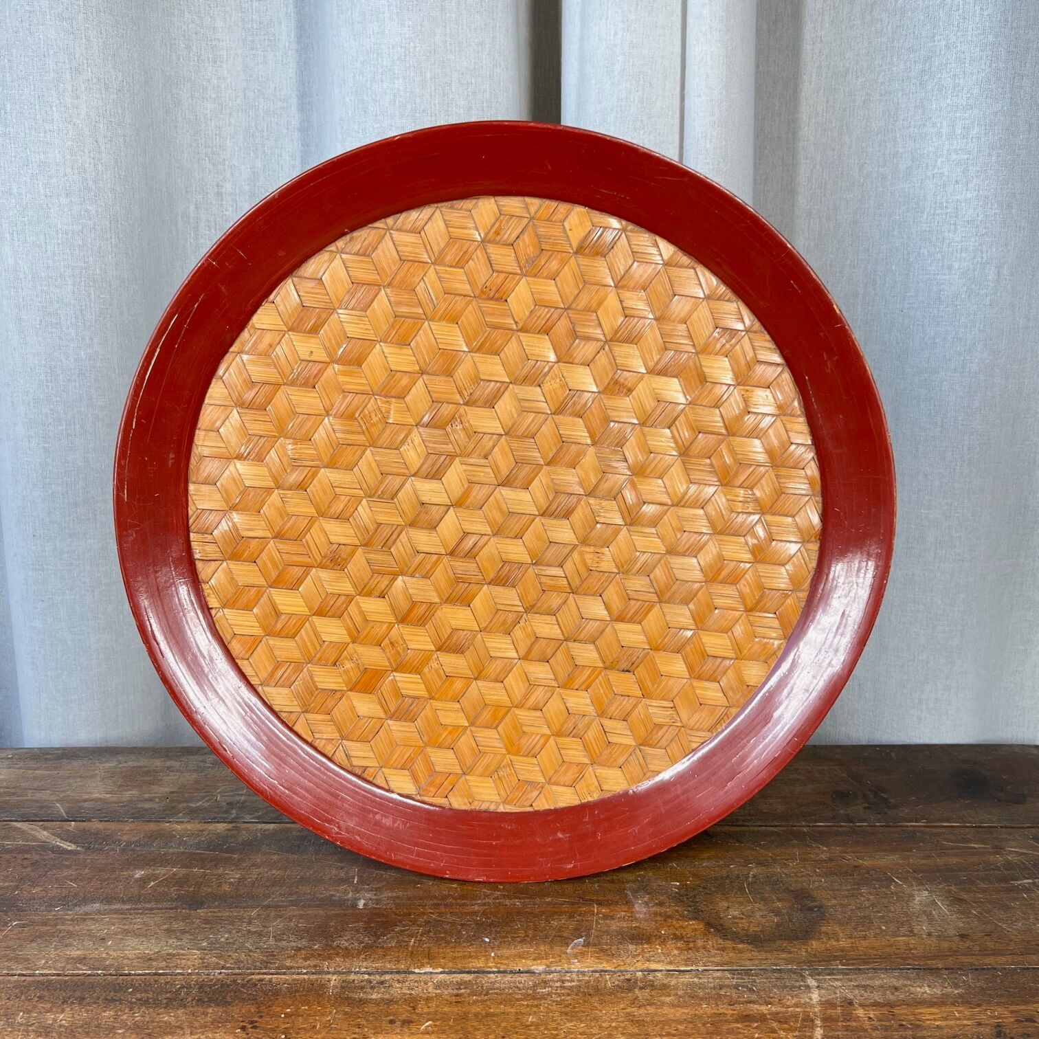Ancient Asian tray in wicker and wood