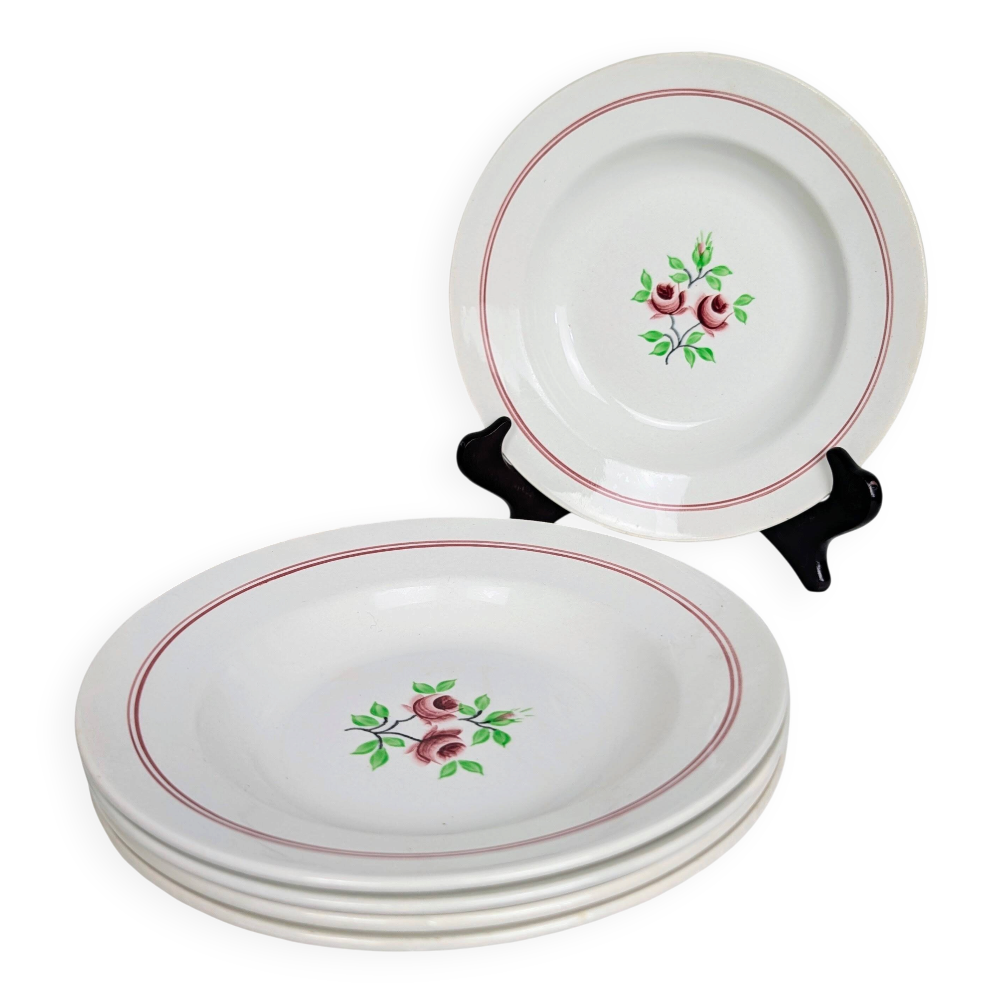 5 assiettes creuses Moulin des Loups Orchies - Deux Roses