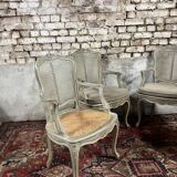 Suite of four cane armchair in gray lacquered wood stamped gouffé louis xv style