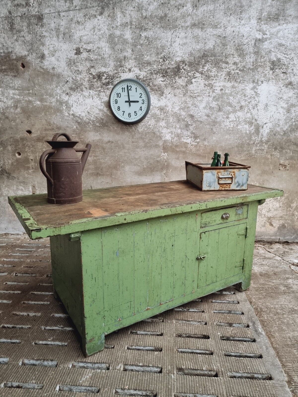 Antique workbench green kitchen island