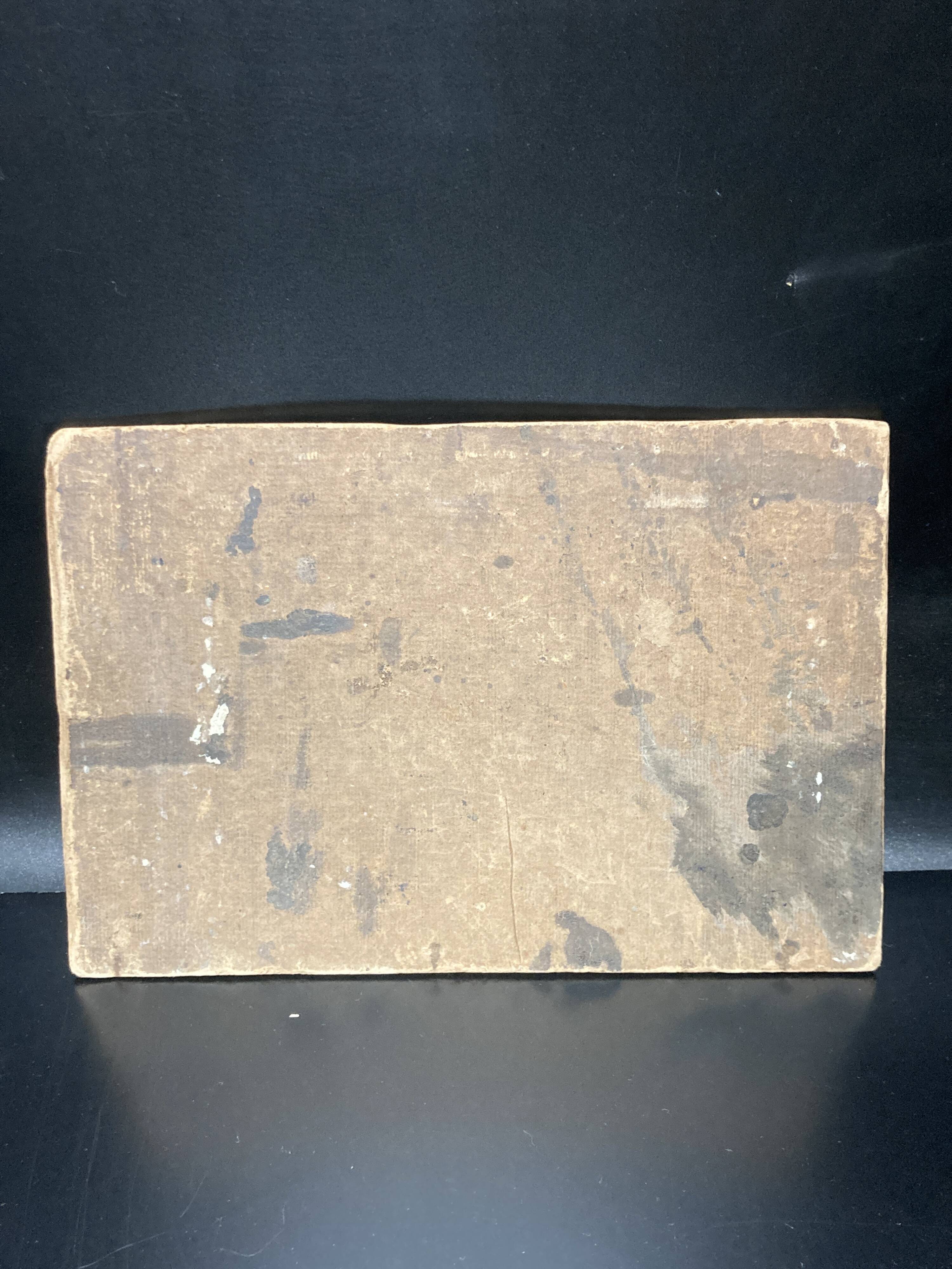 Oil on wood representation of camels.