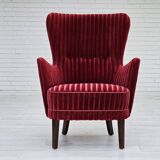 1960s, Danish armchair in cherry-red furniture velour, original condition.
