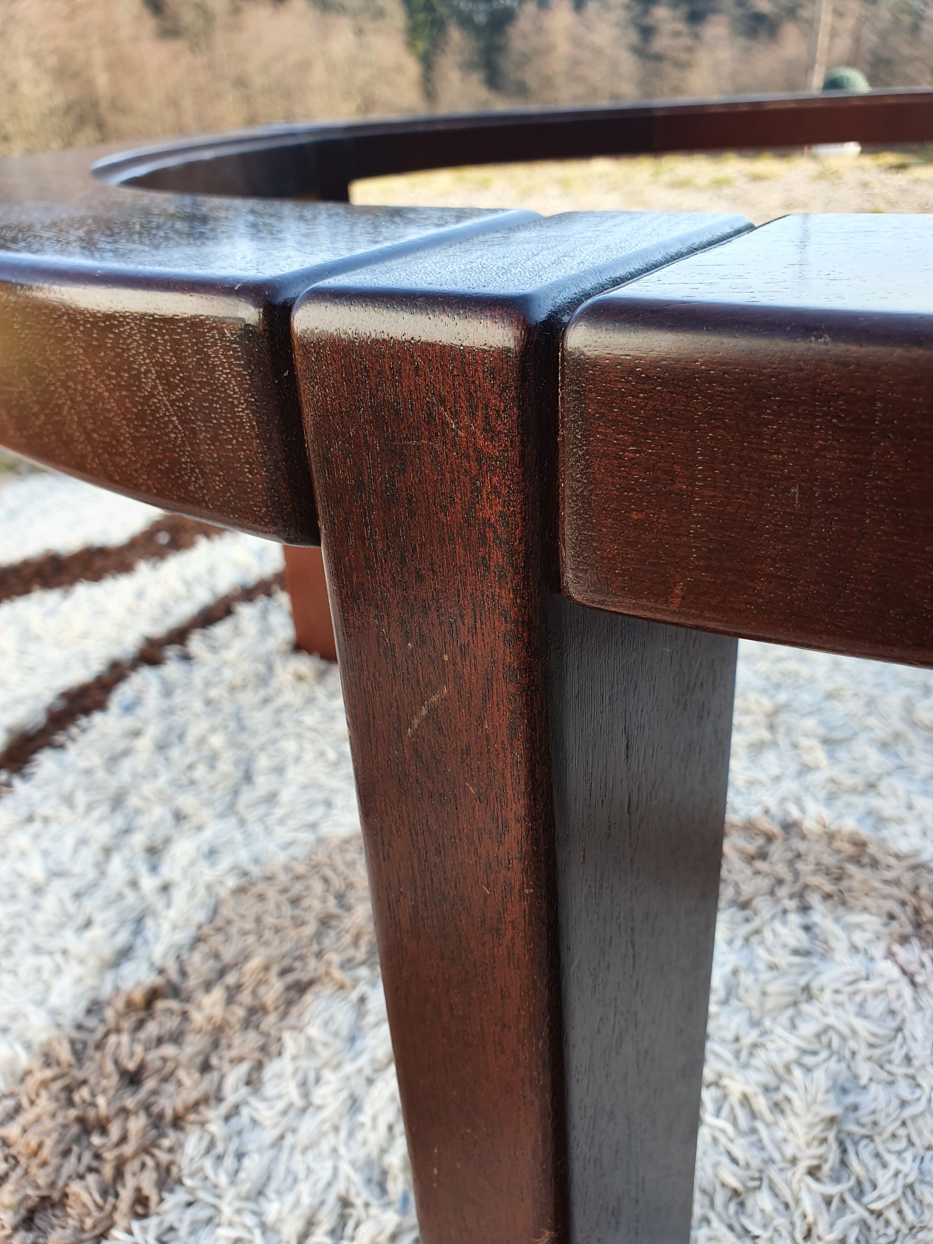 Teak coffee table and smoked glass from the 70s