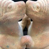 Pre-columbian style terracotta sculpture dancing fat dogs from colima mexico culture