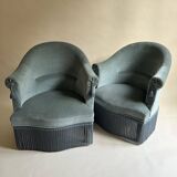 Blue velvet frog armchairs