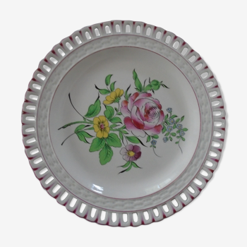 Assiette ajourée Luneville K & G décor fleurs  faience ancienne