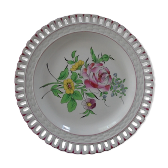 Assiette ajourée Luneville K & G décor fleurs  faience ancienne