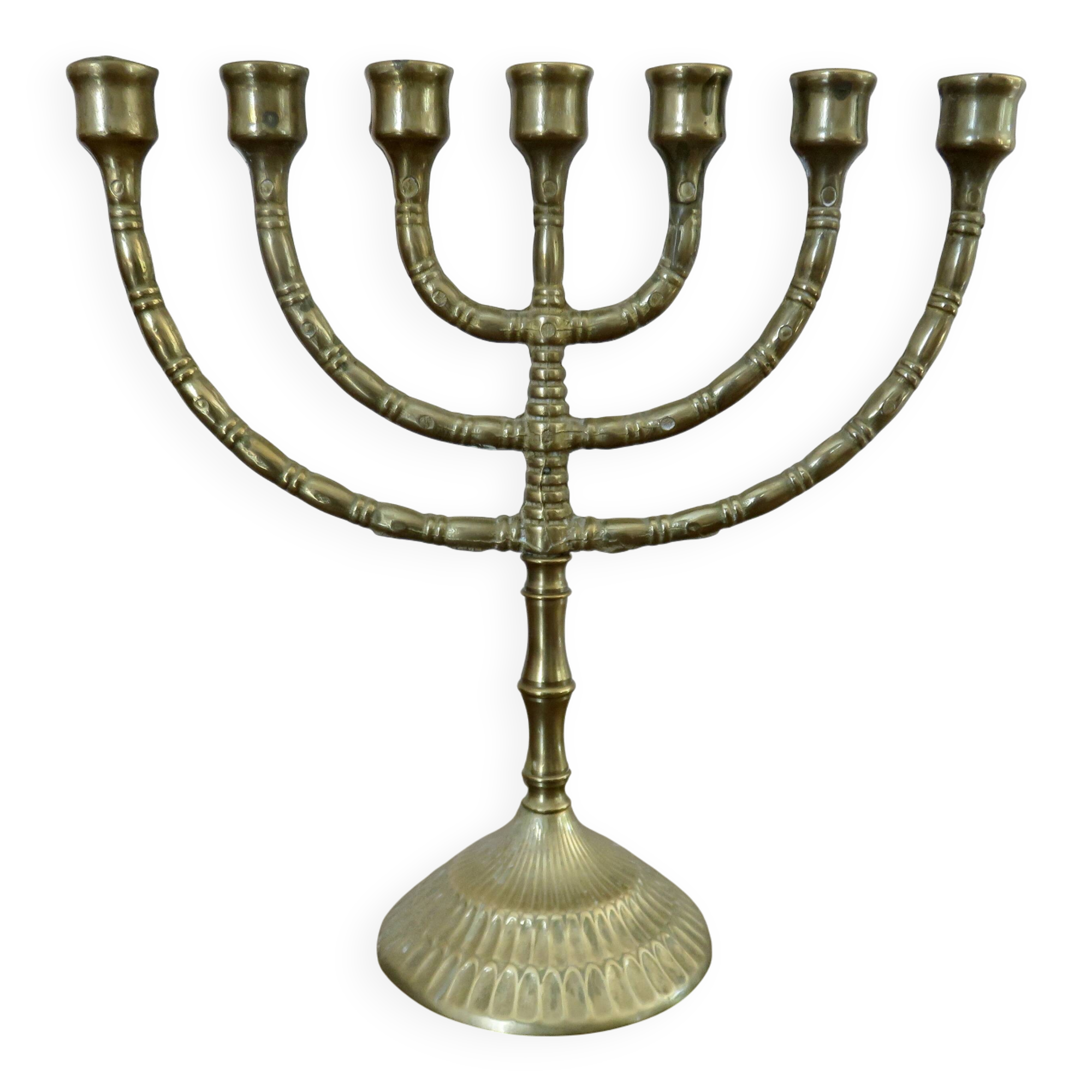 Large candle holder, candlestick, solid bronze, 7 candles, 1970s, Menorah