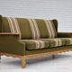 1970s, Danish vintage 3 seater, green fabric, oak wood, original condition.