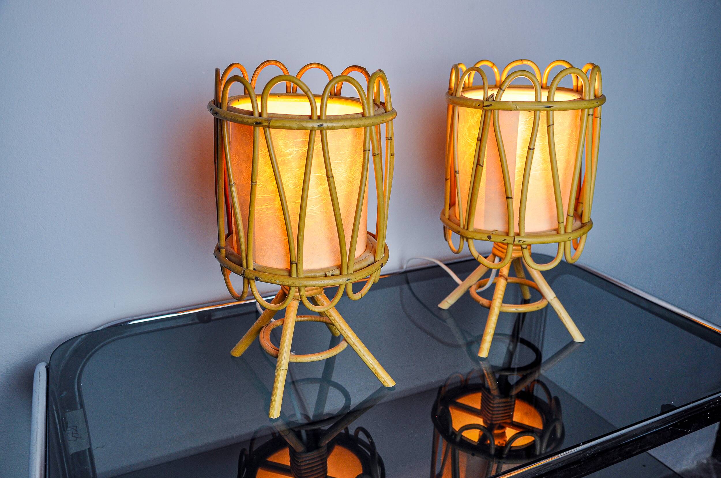 Pair of rattan table lamps, Italy, 1960
