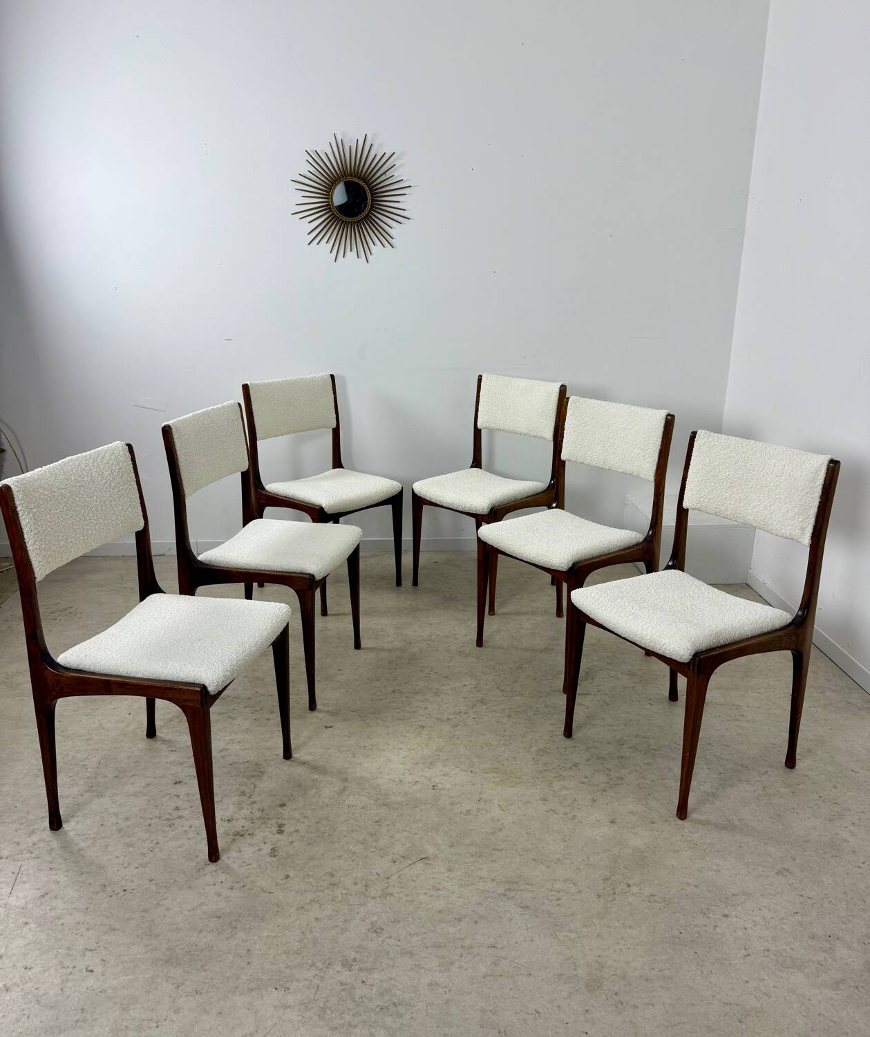 Set of 6 Italian design chairs Carlo de Carlo Cassina model 693 late 50s bouclette
