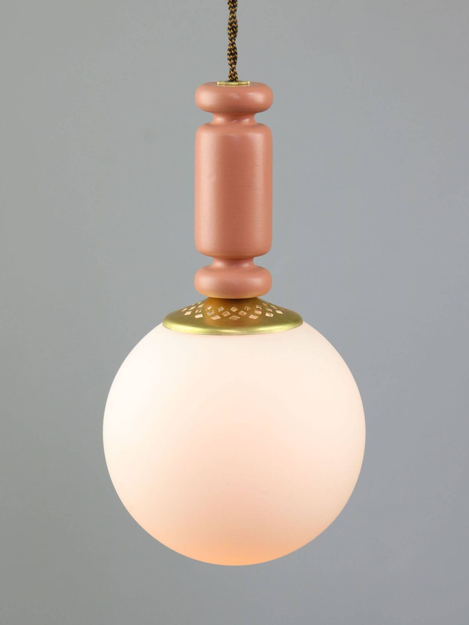 Mid-Century Italian Brass & Opaline Glass Pendant Lamps, Set of 2