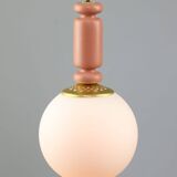 Mid-Century Italian Brass & Opaline Glass Pendant Lamps, Set of 2