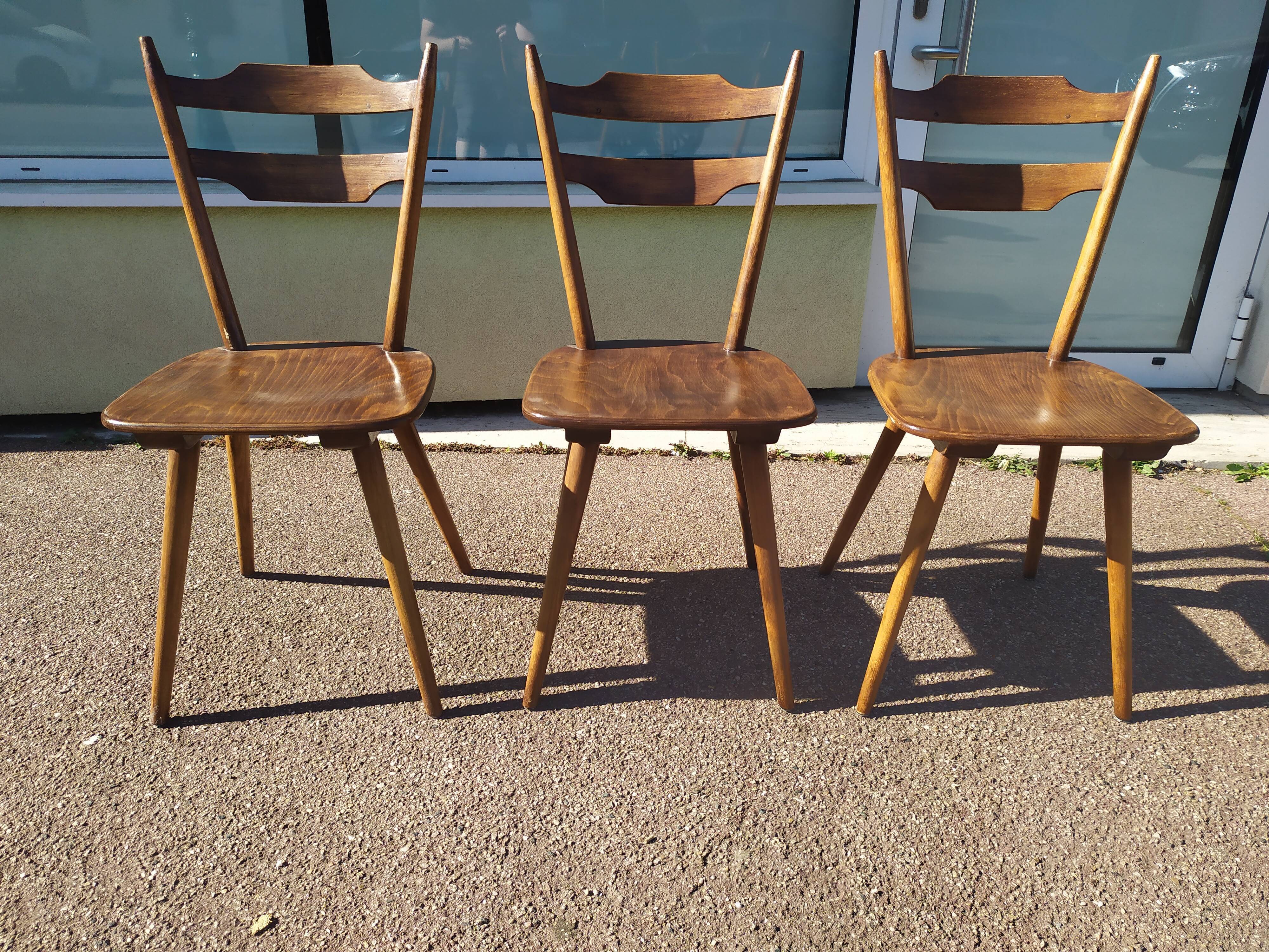 Lot de 3 chaises de bistrot en bois bar vintage