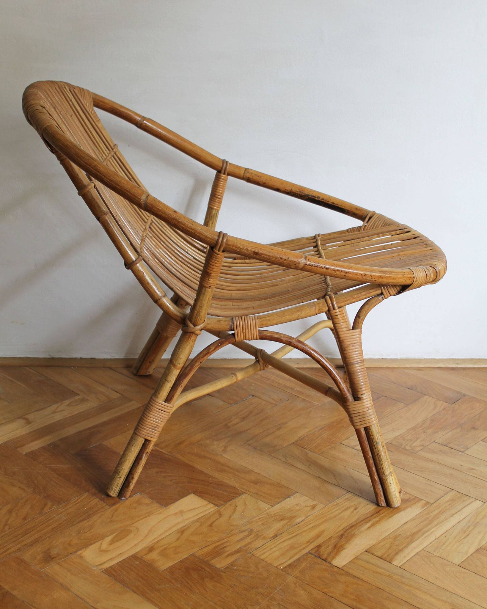 1960's Set of Four Rattan Armchairs and Side Table by Jaroslav Prochazka for ULUV