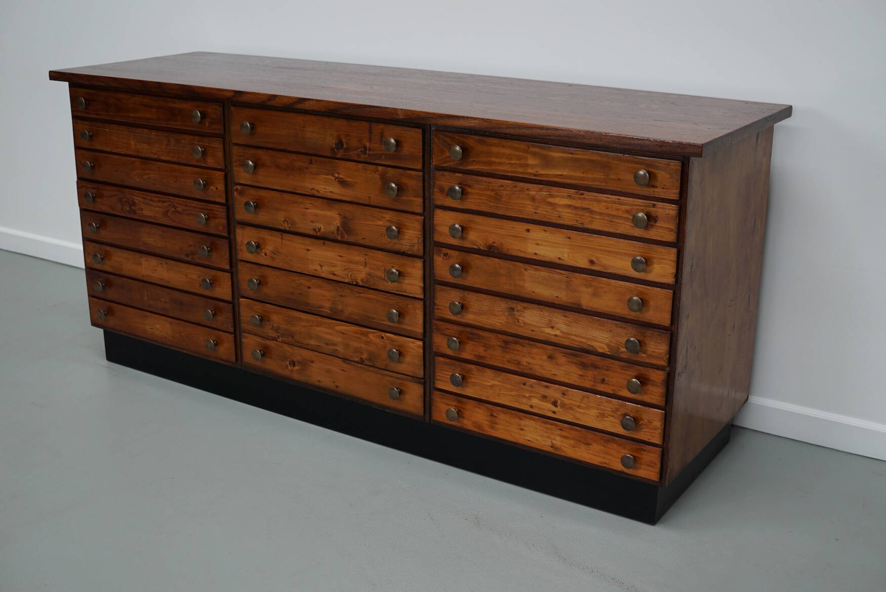 Vintage German pine and oak apothecary cabinet, 1950s