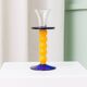Murano Glass Candleholder - Postmodern Memphis Milano 1980s, Yellow Stem, Cobalt Base, Clear Cup