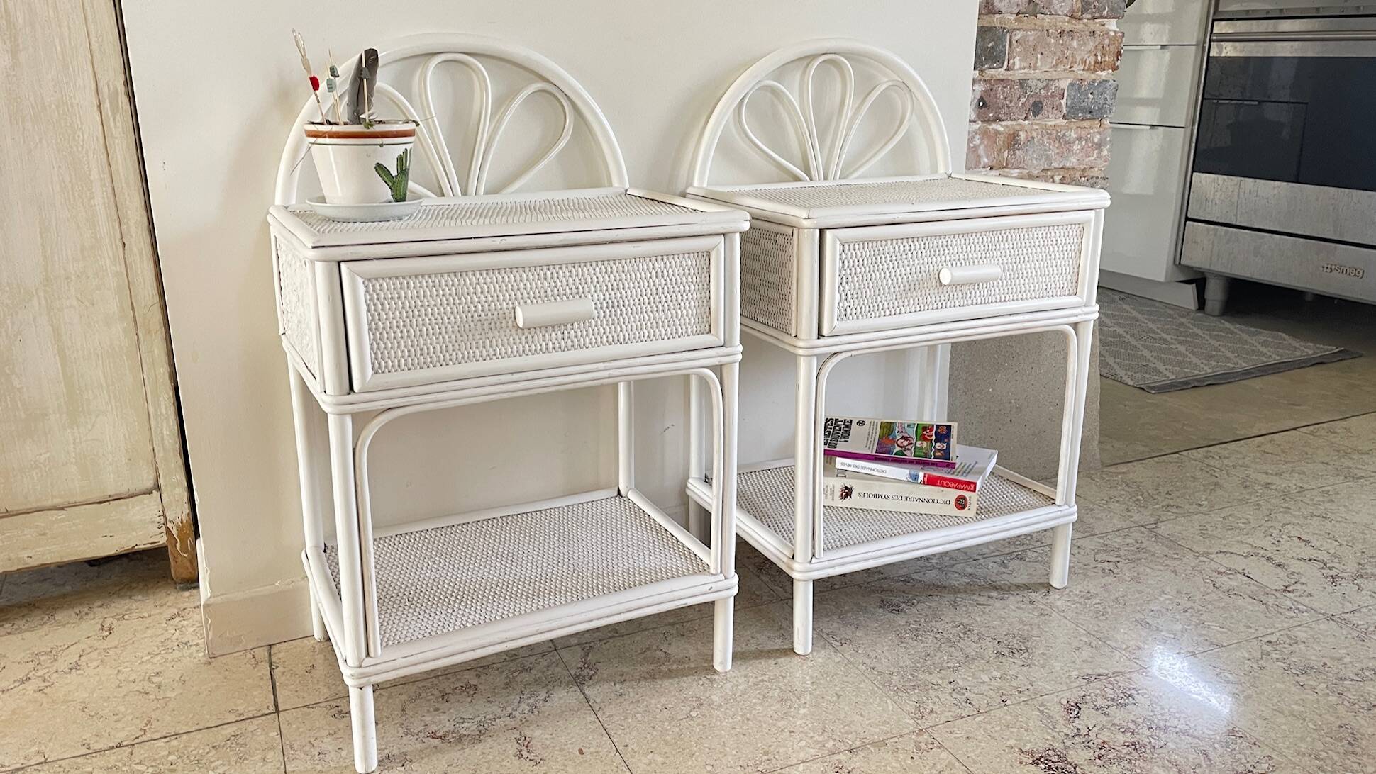Pair of Vintage Rattan Bedside Tables