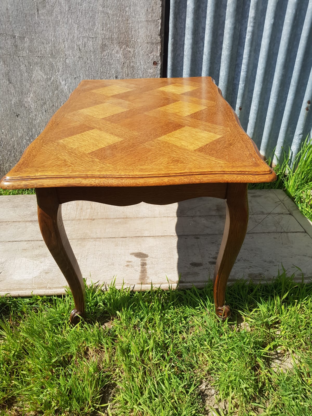 Former table low style Louis XV marquetry wood feet curved vintage