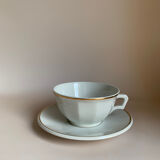 Set of 6 white Luneville porcelain coffee cups and saucer with gold rim