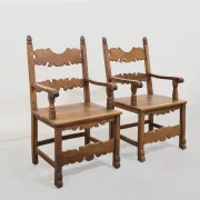 Pair of Italian Carved Wooden Armchairs, Lombardy, 1900s.